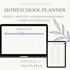 Editable Homeschool Planner - Weekly, Monthly & Attendance Tracker