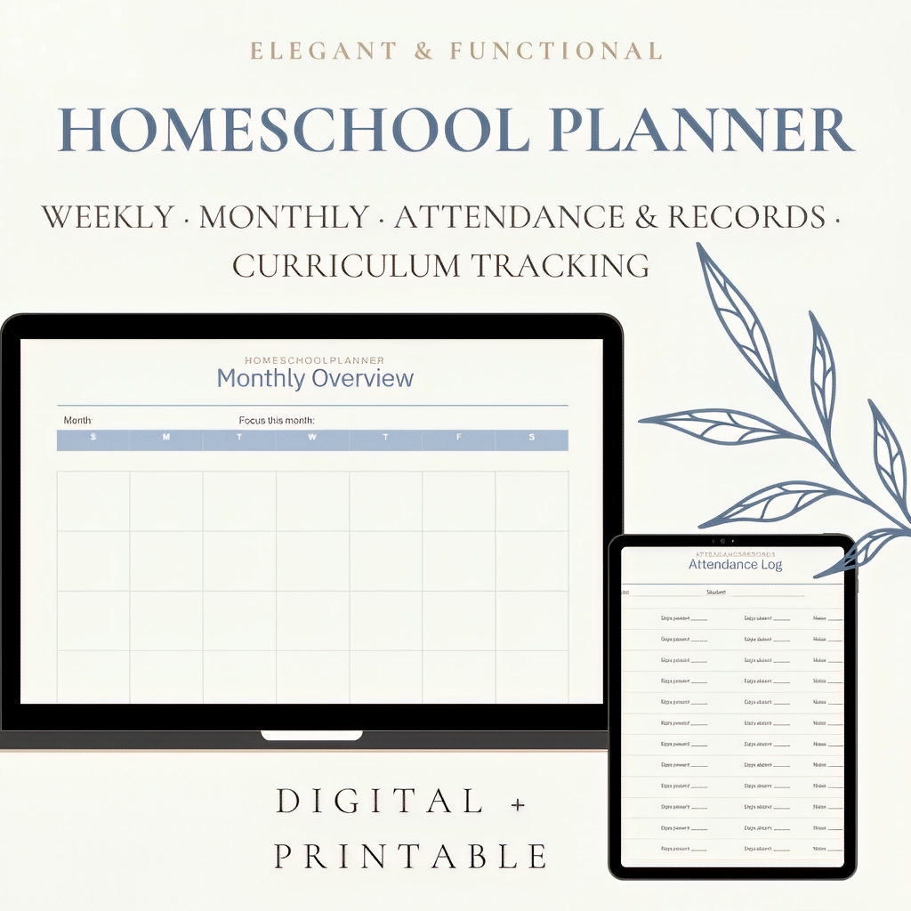 Editable Homeschool Planner - Weekly, Monthly & Attendance Tracker